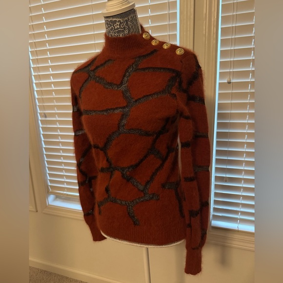 Balmain Sweaters - Balmain Rust-burnt orange and Black Patterned Turtleneck Sweater size 38